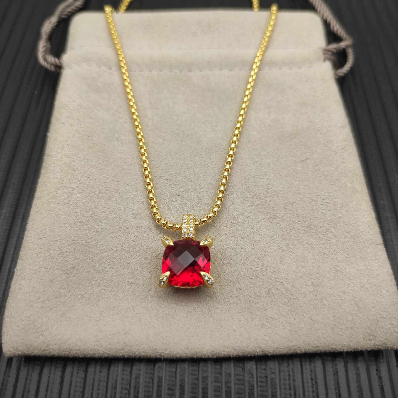 David Yurman Cable Collectibles 18K Yellow Gold Ruby and Diamond Albion Necklace